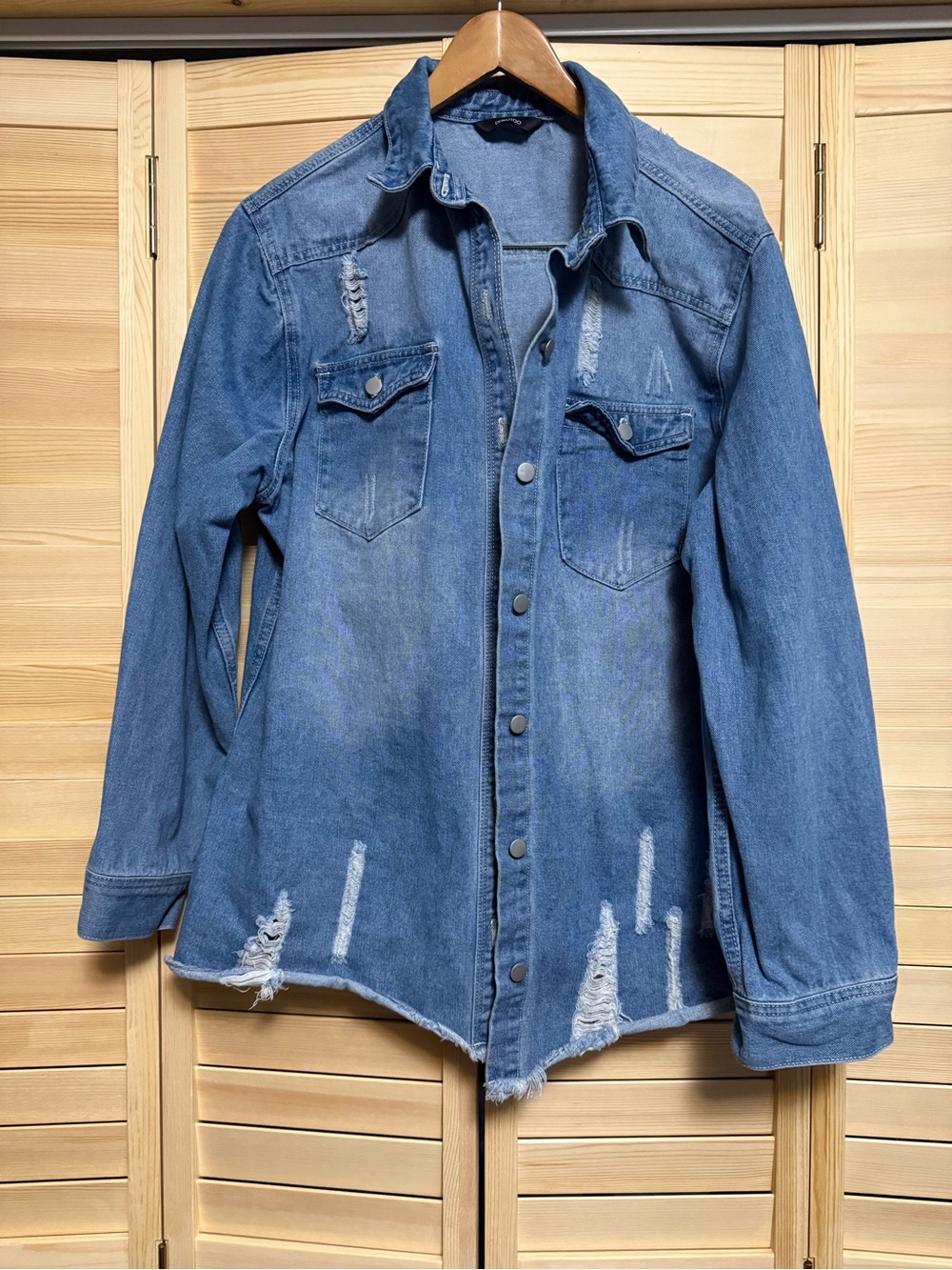 Women's Distressed Blue Denim Shirt Jacket